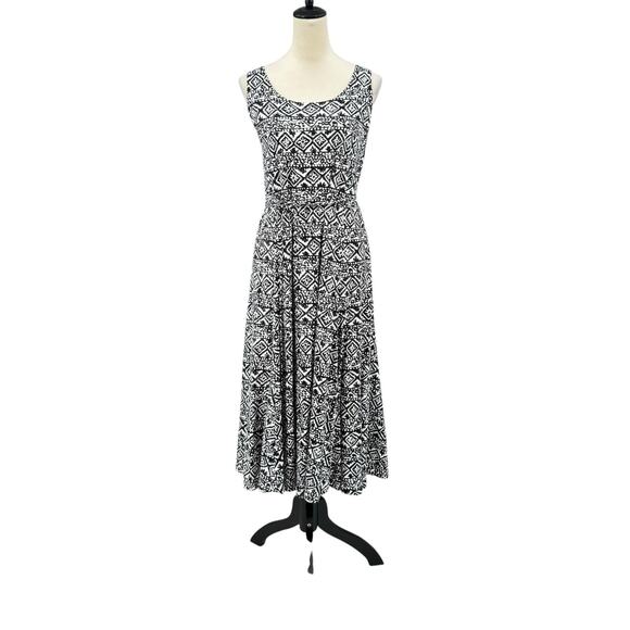Lauren Ralph Lauren Black & White Geometric Print Soft Midi Tank Dress - Picture 1 of 9